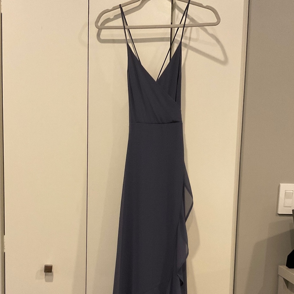In Love Forever Granite Blue Lace-Up High-Low Maxi Dress